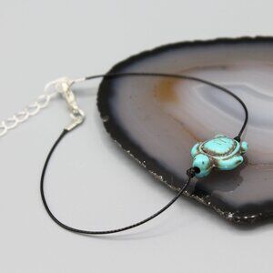 Turtle ankle anklet bracelet jewelry blue turquoise black string Beach Ocean